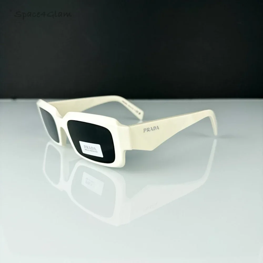 Prada PR27ZS 17K08Z Sunglasses Talc White Dark Grey Unisex Rectangle PR 27ZS